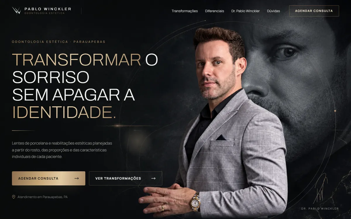 Site do Dr. Pablo Winckler, odontologia estética em Parauapebas, PA, no computador